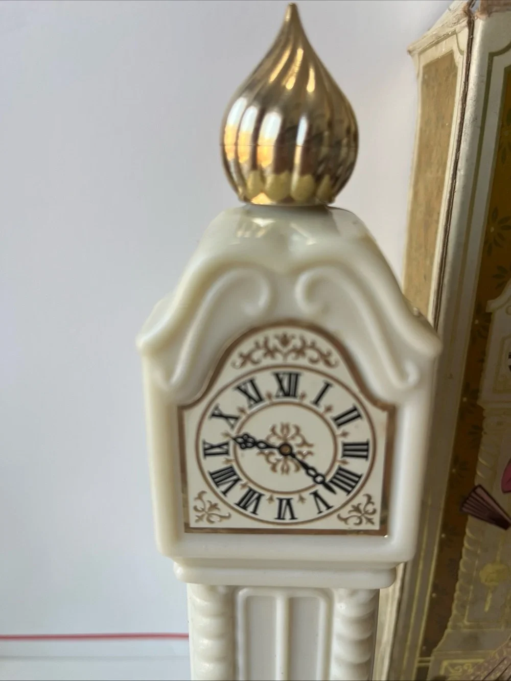 VTG Avon milk glass grandfather clock bird of paradise cologne fragrance hours